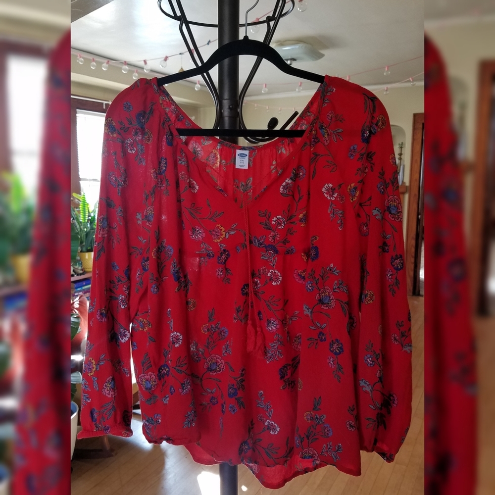 Old Navy Red Floral Peasant Top sz XXL